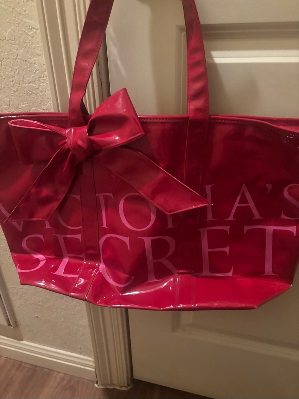 Victoria's Secret Hot Pink Patent Tote with Bow Accent